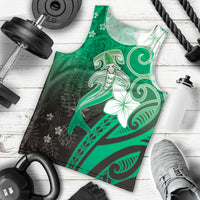 Polynesia Hammerhead Shark Men Tank Top Green Tribal Pattern With Plumeria - Polynesian Pride