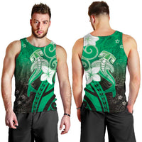 Polynesia Hammerhead Shark Men Tank Top Green Tribal Pattern With Plumeria - Polynesian Pride