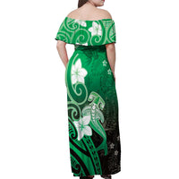 Polynesia Hammerhead Shark Off Shoulder Maxi Dress Green Tribal Pattern With Plumeria - Polynesian Pride