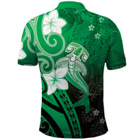 Polynesia Hammerhead Shark Polo Shirt Green Tribal Pattern With Plumeria - Polynesian Pride
