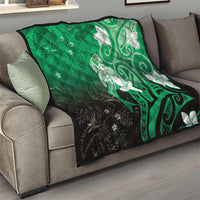 Polynesia Hammerhead Shark Quilt Green Tribal Pattern With Plumeria - Polynesian Pride