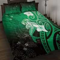 Polynesia Hammerhead Shark Quilt Bed Set Green Tribal Pattern With Plumeria - Polynesian Pride