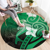 Polynesia Hammerhead Shark Round Carpet Green Tribal Pattern With Plumeria - Polynesian Pride