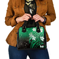 Polynesia Hammerhead Shark Shoulder Handbag Green Tribal Pattern With Plumeria - Polynesian Pride