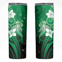 Polynesia Hammerhead Shark Skinny Tumbler Green Tribal Pattern With Plumeria - Polynesian Pride