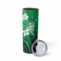 Polynesia Hammerhead Shark Skinny Tumbler Green Tribal Pattern With Plumeria - Polynesian Pride