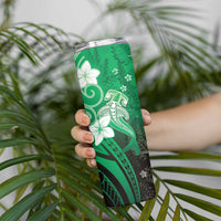 Polynesia Hammerhead Shark Skinny Tumbler Green Tribal Pattern With Plumeria - Polynesian Pride
