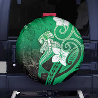 Polynesia Hammerhead Shark Spare Tire Cover Green Tribal Pattern With Plumeria - Polynesian Pride