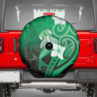 Polynesia Hammerhead Shark Spare Tire Cover Green Tribal Pattern With Plumeria - Polynesian Pride