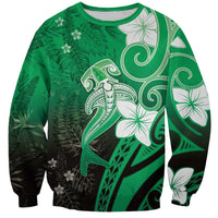 Polynesia Hammerhead Shark Sweatshirt Green Tribal Pattern With Plumeria LT05 Unisex Green - Polynesian Pride
