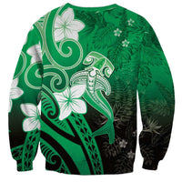 Polynesia Hammerhead Shark Sweatshirt Green Tribal Pattern With Plumeria LT05 - Polynesian Pride