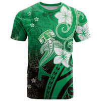 Polynesia Hammerhead Shark T Shirt Green Tribal Pattern With Plumeria - Polynesian Pride
