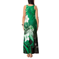 Polynesia Hammerhead Shark Tank Maxi Dress Green Tribal Pattern With Plumeria - Polynesian Pride