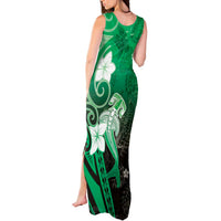 Polynesia Hammerhead Shark Tank Maxi Dress Green Tribal Pattern With Plumeria - Polynesian Pride