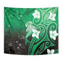 Polynesia Hammerhead Shark Tapestry Green Tribal Pattern With Plumeria - Polynesian Pride