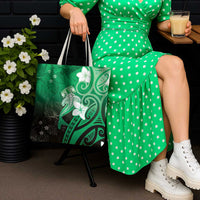 Polynesia Hammerhead Shark Tote Bag Green Tribal Pattern With Plumeria - Polynesian Pride