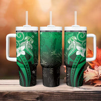 Polynesia Hammerhead Shark Tumbler With Handle Green Tribal Pattern With Plumeria - Polynesian Pride