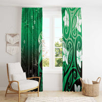Polynesia Hammerhead Shark Window Curtain Green Tribal Pattern With Plumeria - Polynesian Pride