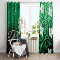 Polynesia Hammerhead Shark Window Curtain Green Tribal Pattern With Plumeria - Polynesian Pride