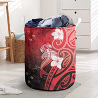 Polynesia Hammerhead Shark Laundry Basket Red Tribal Pattern With Plumeria - Polynesian Pride