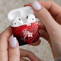 Polynesia Hammerhead Shark AirPods Case Red Tribal Pattern With Plumeria - Polynesian Pride