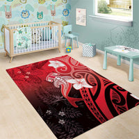Polynesia Hammerhead Shark Area Rug Red Tribal Pattern With Plumeria - Polynesian Pride