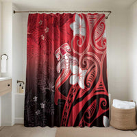 Polynesia Hammerhead Shark Bathroom Set Red Tribal Pattern With Plumeria - Polynesian Pride