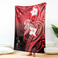 Polynesia Hammerhead Shark Blanket Red Tribal Pattern With Plumeria - Polynesian Pride