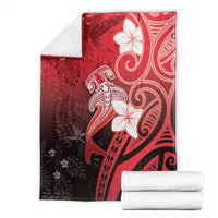 Polynesia Hammerhead Shark Blanket Red Tribal Pattern With Plumeria - Polynesian Pride
