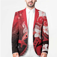 Polynesia Hammerhead Shark Blazer Red Tribal Pattern With Plumeria - Polynesian Pride