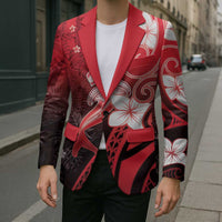 Polynesia Hammerhead Shark Blazer Red Tribal Pattern With Plumeria - Polynesian Pride