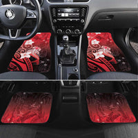 Polynesia Hammerhead Shark Car Mats Red Tribal Pattern With Plumeria - Polynesian Pride