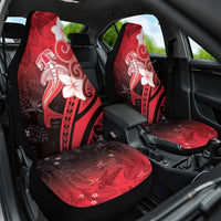 Polynesia Hammerhead Shark Car Seat Cover Red Tribal Pattern With Plumeria - Polynesian Pride