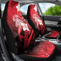 Polynesia Hammerhead Shark Car Seat Cover Red Tribal Pattern With Plumeria - Polynesian Pride