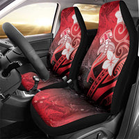 Polynesia Hammerhead Shark Car Seat Cover Red Tribal Pattern With Plumeria - Polynesian Pride