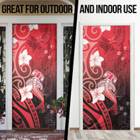 Polynesia Hammerhead Shark Door Cover Red Tribal Pattern With Plumeria - Polynesian Pride