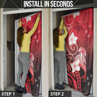 Polynesia Hammerhead Shark Door Cover Red Tribal Pattern With Plumeria - Polynesian Pride