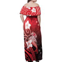 Polynesia Hammerhead Shark Family Matching Off Shoulder Maxi Dress and Hawaiian Shirt Red Tribal Pattern With Plumeria - Polynesian Pride