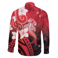 Polynesia Hammerhead Shark Family Matching Off Shoulder Short Dress and Hawaiian Shirt Red Tribal Pattern With Plumeria - Polynesian Pride