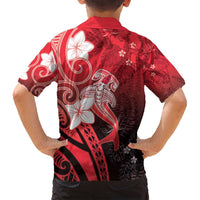 Polynesia Hammerhead Shark Family Matching Summer Maxi Dress and Hawaiian Shirt Red Tribal Pattern With Plumeria - Polynesian Pride