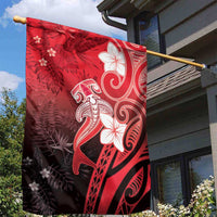 Polynesia Hammerhead Shark Garden Flag Red Tribal Pattern With Plumeria - Polynesian Pride