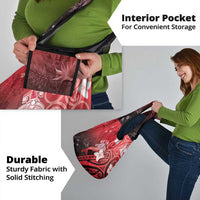 Polynesia Hammerhead Shark Grocery Bag Red Tribal Pattern With Plumeria - Polynesian Pride