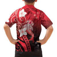 Polynesia Hammerhead Shark Kid Hawaiian Shirt Red Tribal Pattern With Plumeria - Polynesian Pride
