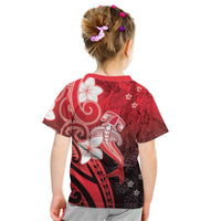Polynesia Hammerhead Shark Kid T Shirt Red Tribal Pattern With Plumeria - Polynesian Pride
