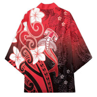 Polynesia Hammerhead Shark Kimono Red Tribal Pattern With Plumeria - Polynesian Pride