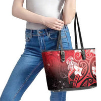 Polynesia Hammerhead Shark Leather Tote Bag Red Tribal Pattern With Plumeria - Polynesian Pride