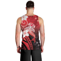 Polynesia Hammerhead Shark Men Tank Top Red Tribal Pattern With Plumeria - Polynesian Pride