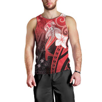 Polynesia Hammerhead Shark Men Tank Top Red Tribal Pattern With Plumeria - Polynesian Pride