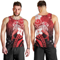 Polynesia Hammerhead Shark Men Tank Top Red Tribal Pattern With Plumeria - Polynesian Pride