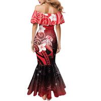 Polynesia Hammerhead Shark Mermaid Dress Red Tribal Pattern With Plumeria LT05 - Polynesian Pride